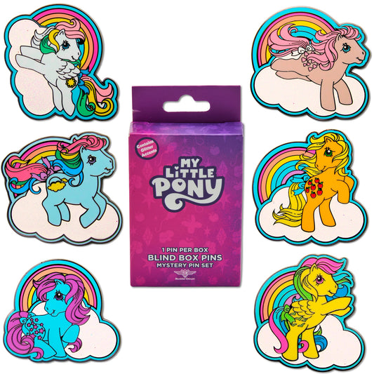 My Little Pony Mystery Enamel Pin Blind Box Series, Snuzzle, Applejack, Starshine, Blue Belle, Sunlight, or Skydancer