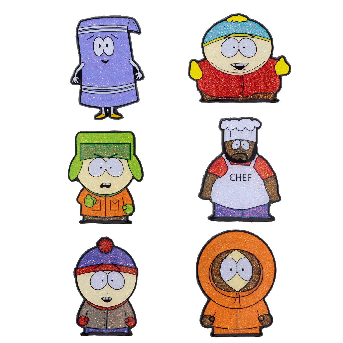 South Park Blind Box Glitter Enamel Pin Series - Mystery Character Cartman, Kyle, Chef, Kenny, Stan, or Towelie