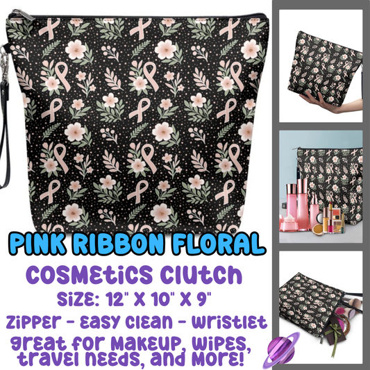 PINK RIBBON FLORAL - COSMETIC CLUTCH RUN 3 PREORDER CLOSES 9/17