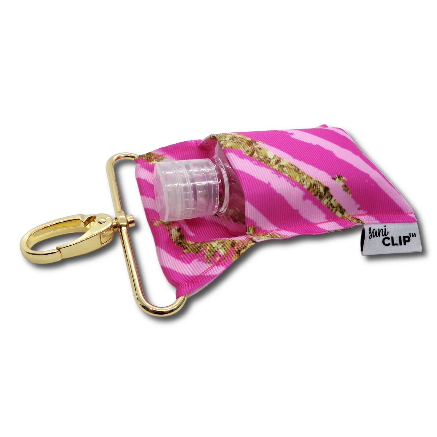 Pink and Gold Stripe SaniClip Hand Sanitizer Holder - made to order