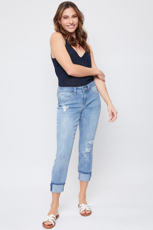 Women's Petite WannaBettaButt Mid Rise Mega Cuff Jeans