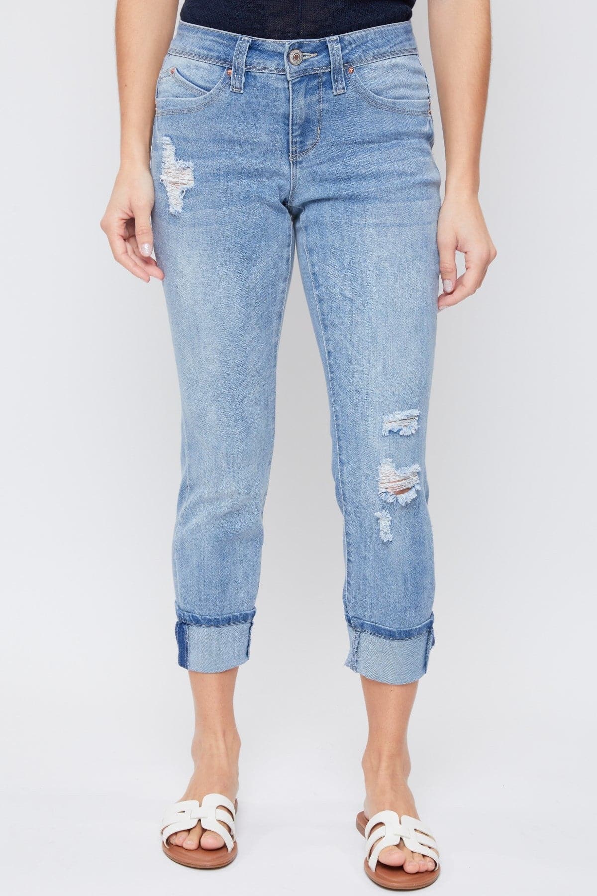Women's Petite WannaBettaButt Mid Rise Mega Cuff Jeans