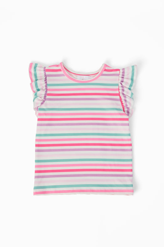 Pastel Stripes S/S Ruffle Tee