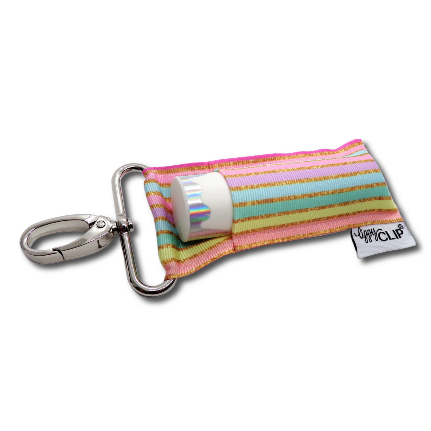 Pastel Gold Stripe LippyClip KISS for larger lip balms, essential oil rollers, etc.