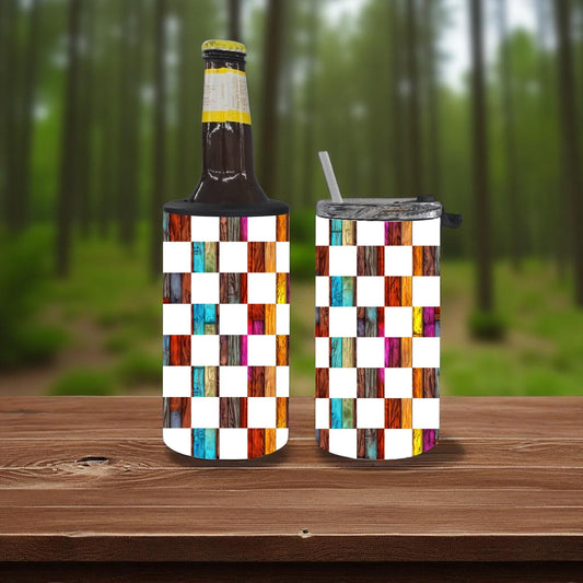 Painted Wood Patchwork 4-in-1 Can Cooler Cup