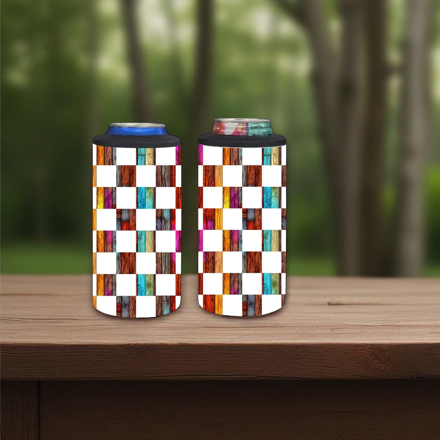 Painted Wood Patchwork 4-in-1 Can Cooler Cup