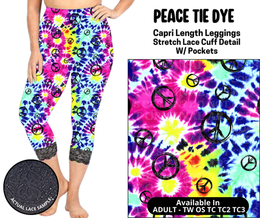 Preorder! Closes 5/12. ETA August. Peace Tie Dye Lace Cuff Capris w/ Pockets