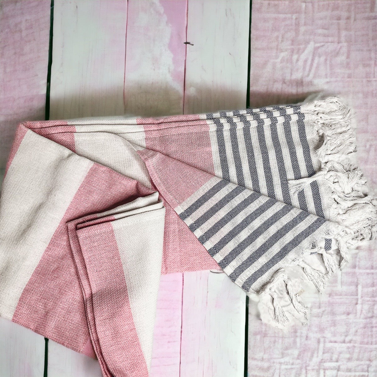 Mediterranean Cotton Bath Towel 180GSM Lightweight Gray Blue Summer