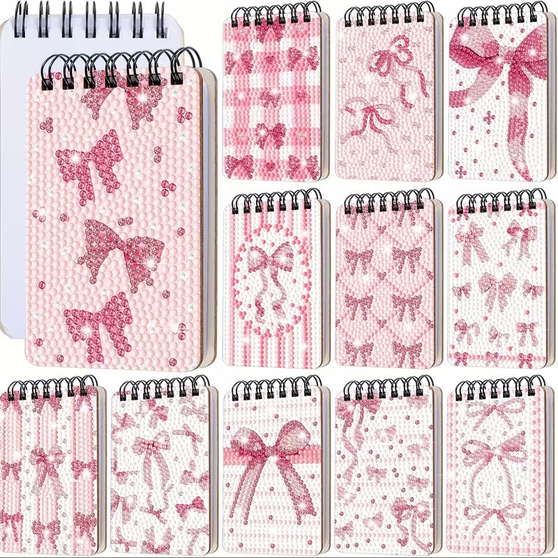 12pk Pink Bow Mini Diamond Art Notebooks