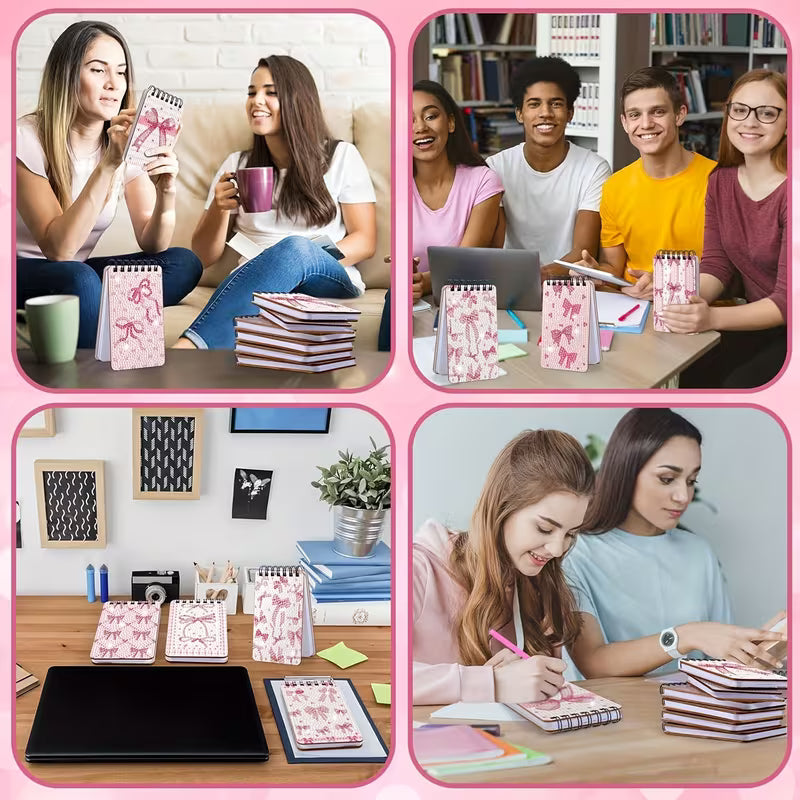 12pk Pink Bow Mini Diamond Art Notebooks