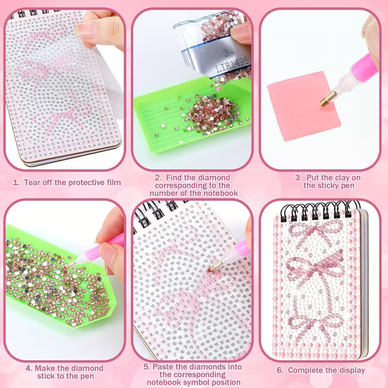 12pk Pink Bow Mini Diamond Art Notebooks