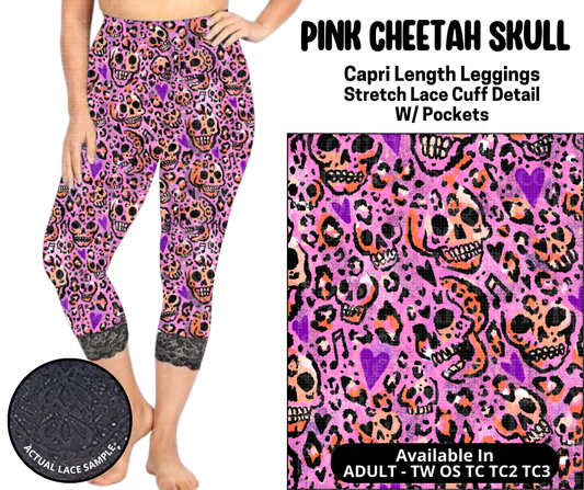 Preorder! Closes 5/12. ETA August. Pink Cheetah Skull Lace Cuff Capris w/ Pockets