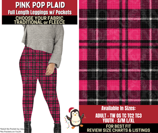 Preorder! Closes 9/4. ETA Dec. Pink Pop Plaid Leggings Choose Fleece or Traditional