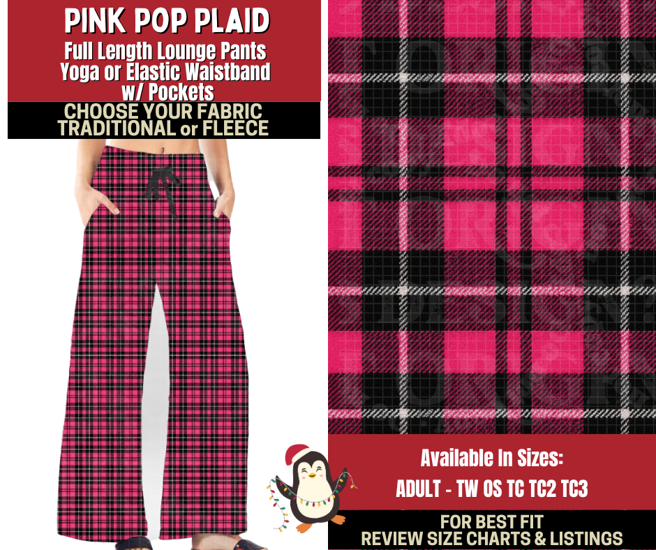 Preorder! Closes 9/4. ETA Dec. Pink Pop Plaid Lounge Pants Choose Fleece or Traditional