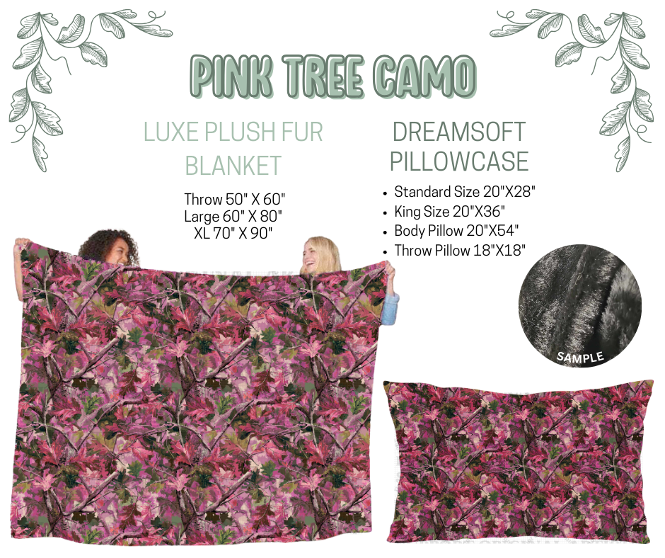 Preorder! Closes 10/9. ETA Dec. Pink Tree Camo Luxe Plush Fur Blanket and/or DreamSoft Pillowcase