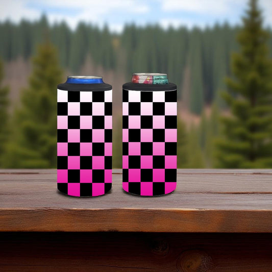 Pink Fade Checker 4-in-1 Can Cooler Cup
