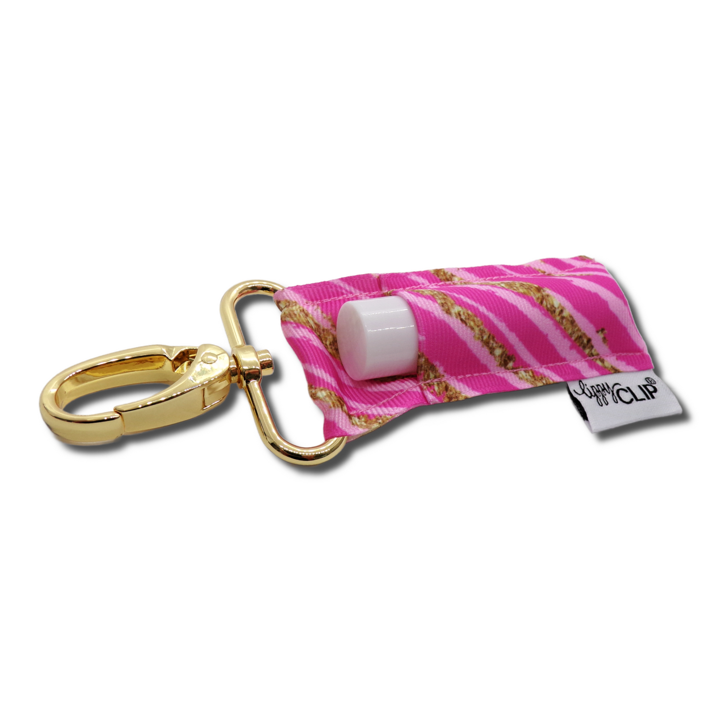 Pink and Gold Stripe LippyClip® Lip Balm Holder