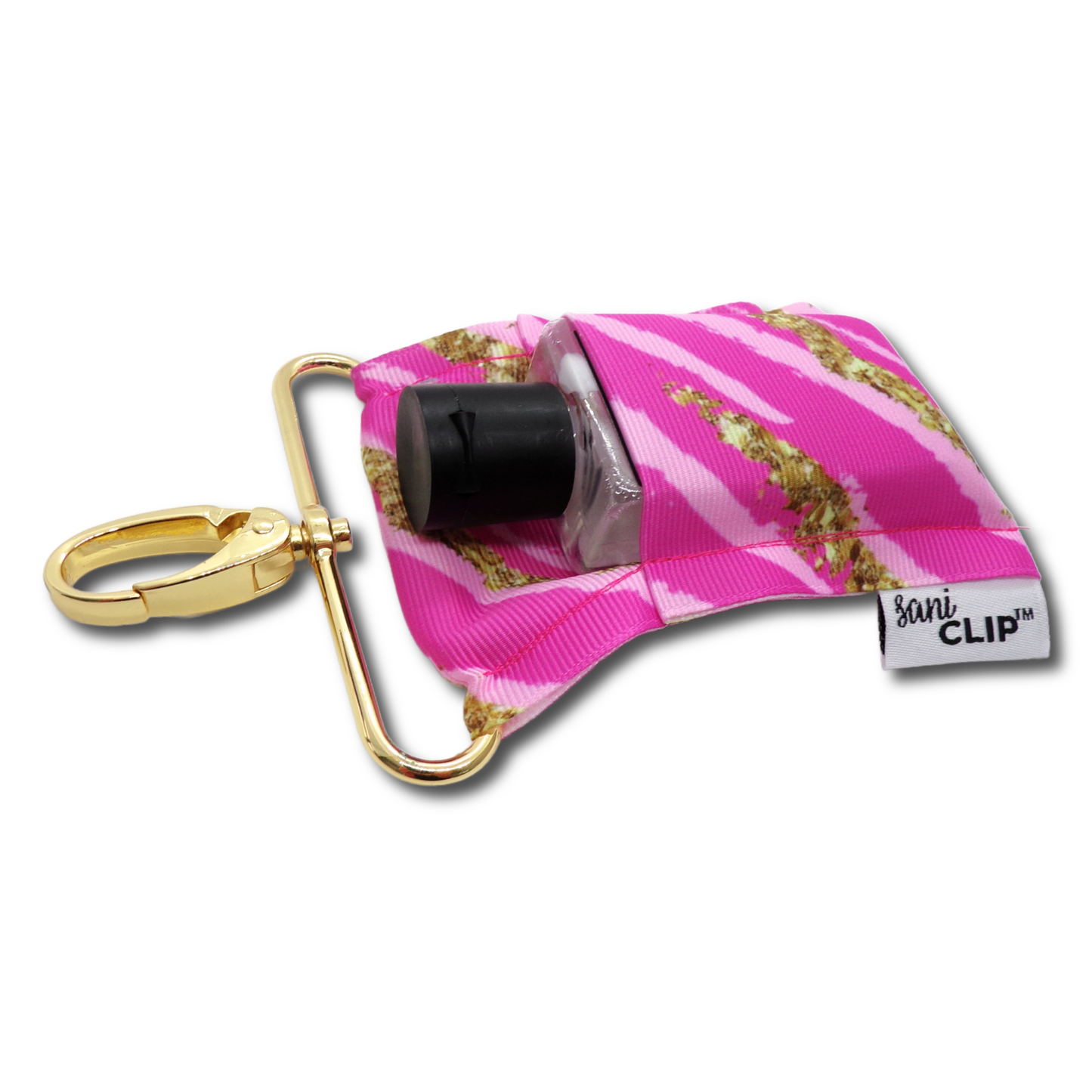 Pink and Gold Stripe SaniClip Hand Sanitizer Holder - made to order
