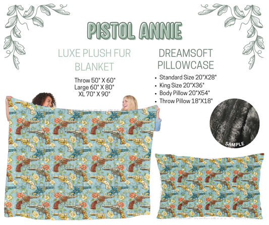 Preorder! Closes 10/9. ETA Dec. Pistol Annie Luxe Plush Fur Blanket and/or DreamSoft Pillowcase