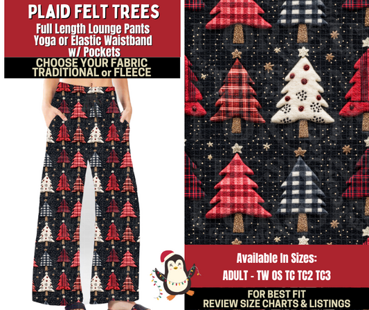 Preorder! Closes 9/4. ETA Dec. Plaid Felt Trees Lounge Pants Choose Fleece or Traditional