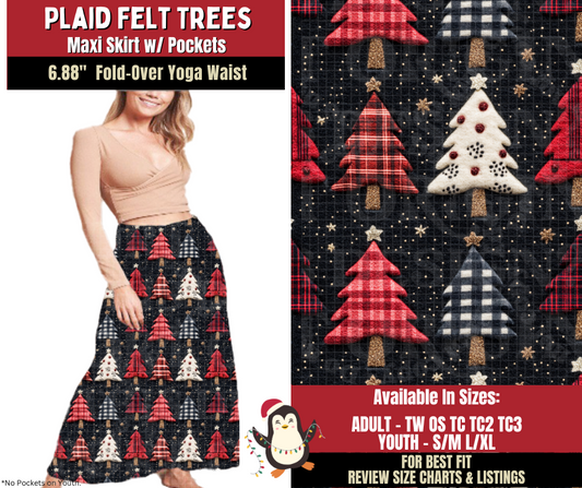 Preorder! Closes 9/4. ETA Dec. Plaid Felt Trees Maxi Skirt