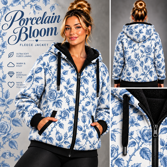 Porcelain Bloom-FLEECE LINED HOODED JACKET-PREORDER CLOSING 11/9, ETA LATE JAN.