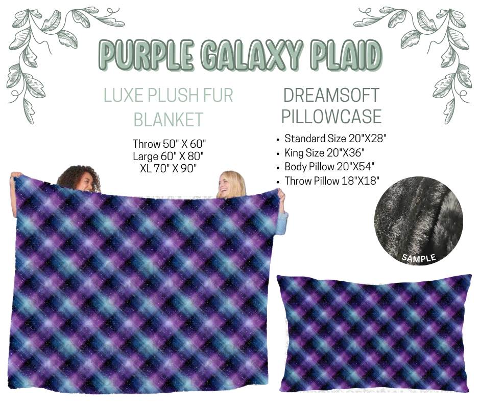 Preorder! Closes 10/9. ETA Dec. Purple Galaxy Plaid Luxe Plush Fur Blanket and/or DreamSoft Pillowcase