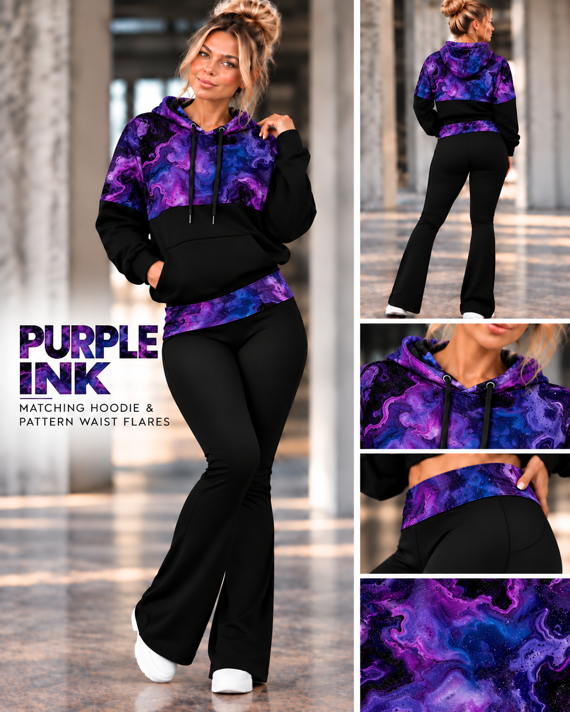 PURPLE INK FLARE-PATTERN BLOCK HOODIE-PREORDER CLOSING 10/9, ETA LATE DEC.