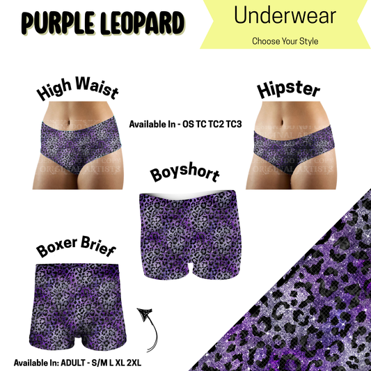 Preorder! Closes 5/14. ETA August. Purple Leopard Hipster, High Waist, & Boyshort Underwear & Boxer Briefs