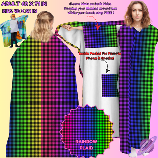 WEARABLE THROW RUN-RAINBOW PLAID-PREORDER CLOSING 8/31-  ETA LATE NOV./EARLY DEC.