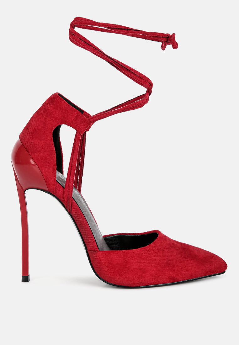 Rule Breaker Lace Up Stiletto Heel Suede Sandals
