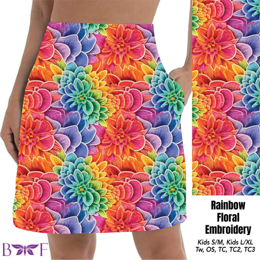 Rainbow Floral Embroidery Shorts and Skorts