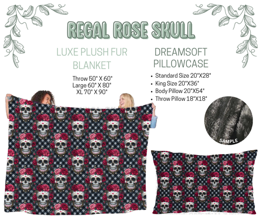 Preorder! Closes 10/9. ETA Dec. Regal Rose Skull Luxe Plush Fur Blanket and/or DreamSoft Pillowcase
