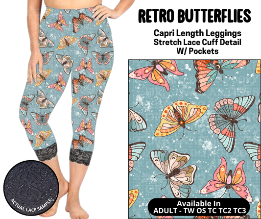 Preorder! Closes 5/12. ETA August. Retro Butterflies Lace Cuff Capris w/ Pockets