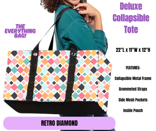 Preorder! Closes 5/19. ETA August. Retro Diamond Collapsible Tote