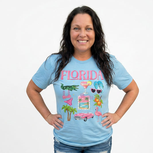 Retro Florida Summer Icons Adult Graphic Tee
