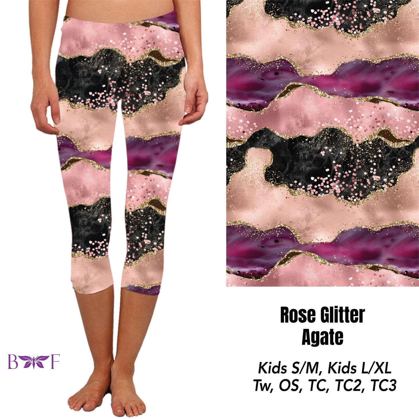 Rose glitter agate capris