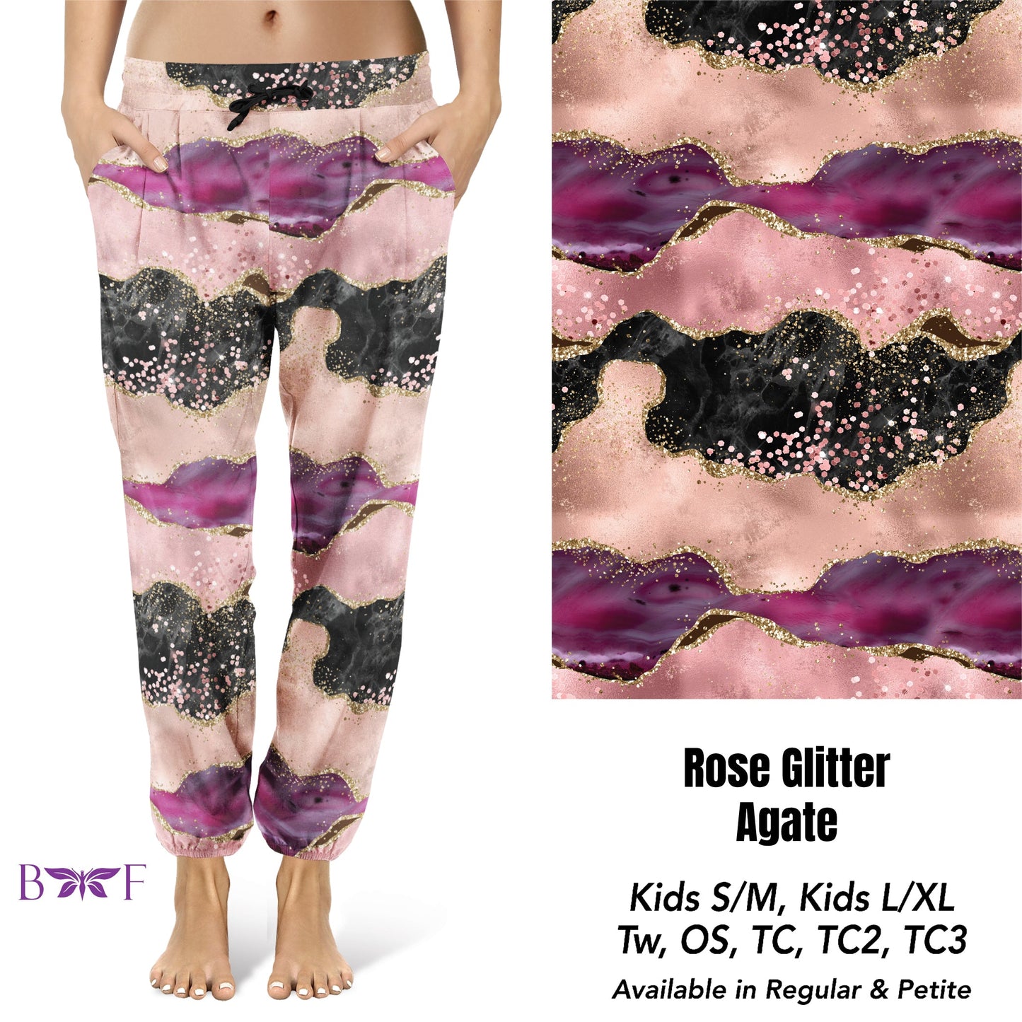 Rose glitter agate capris