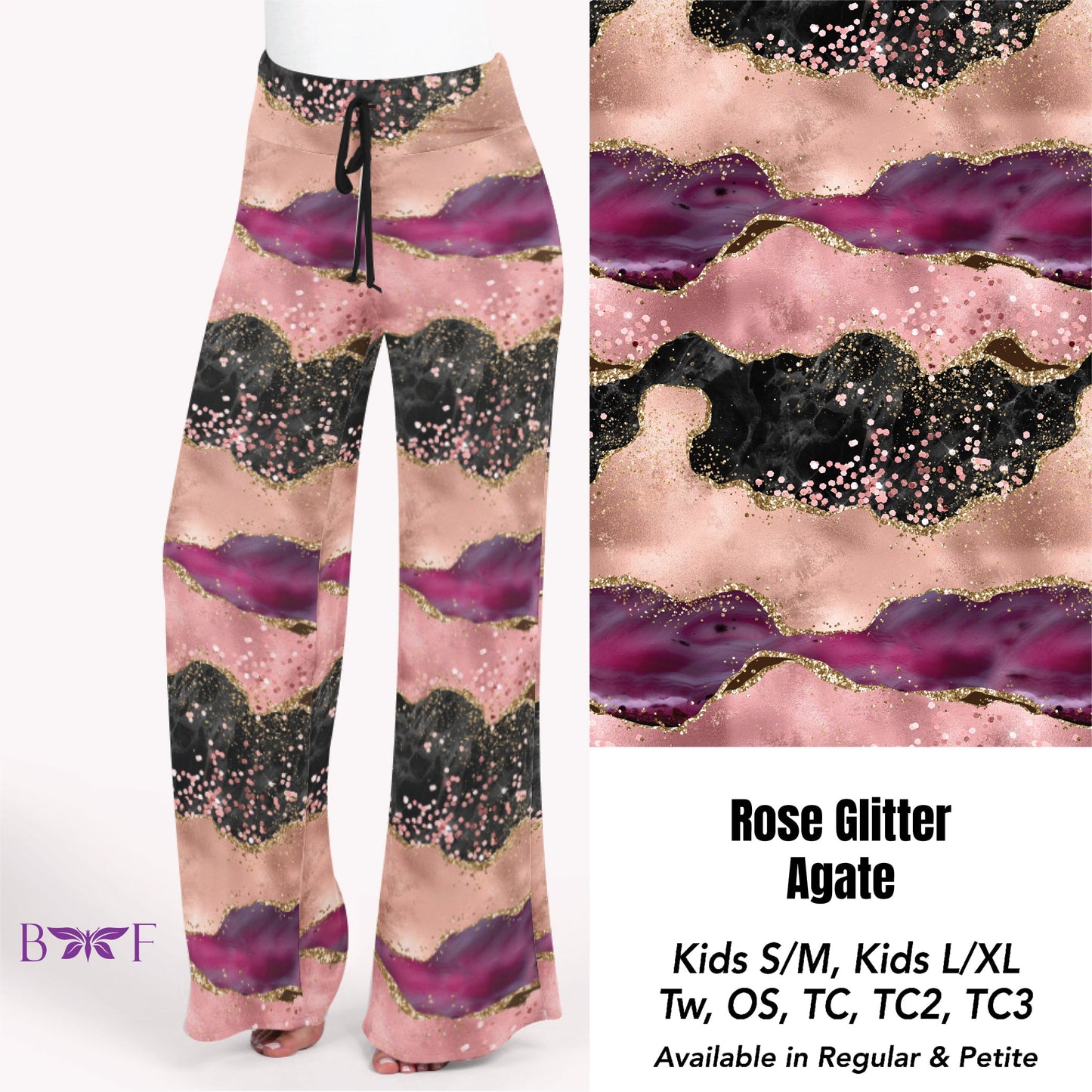 Rose glitter agate capris