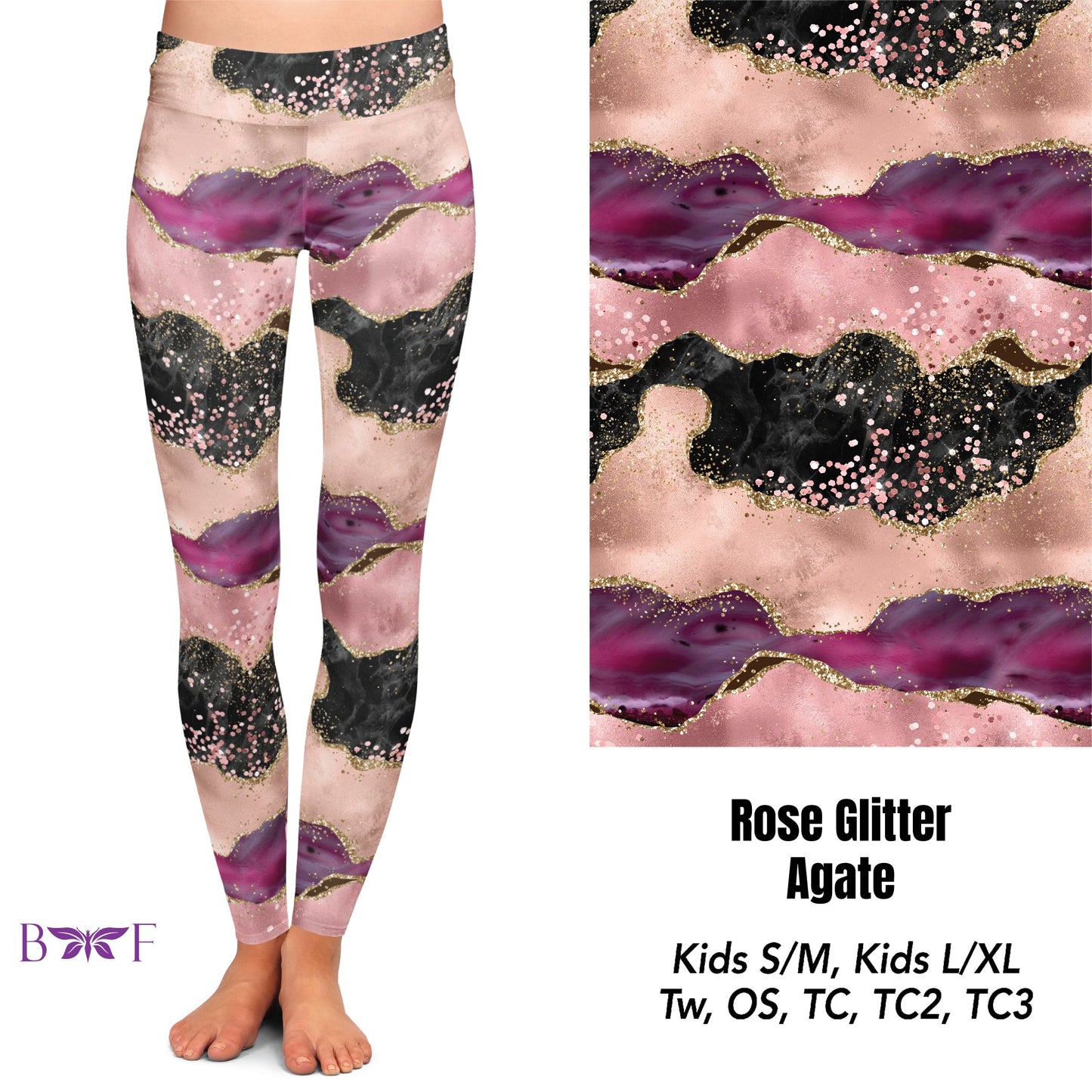 Rose glitter agate capris