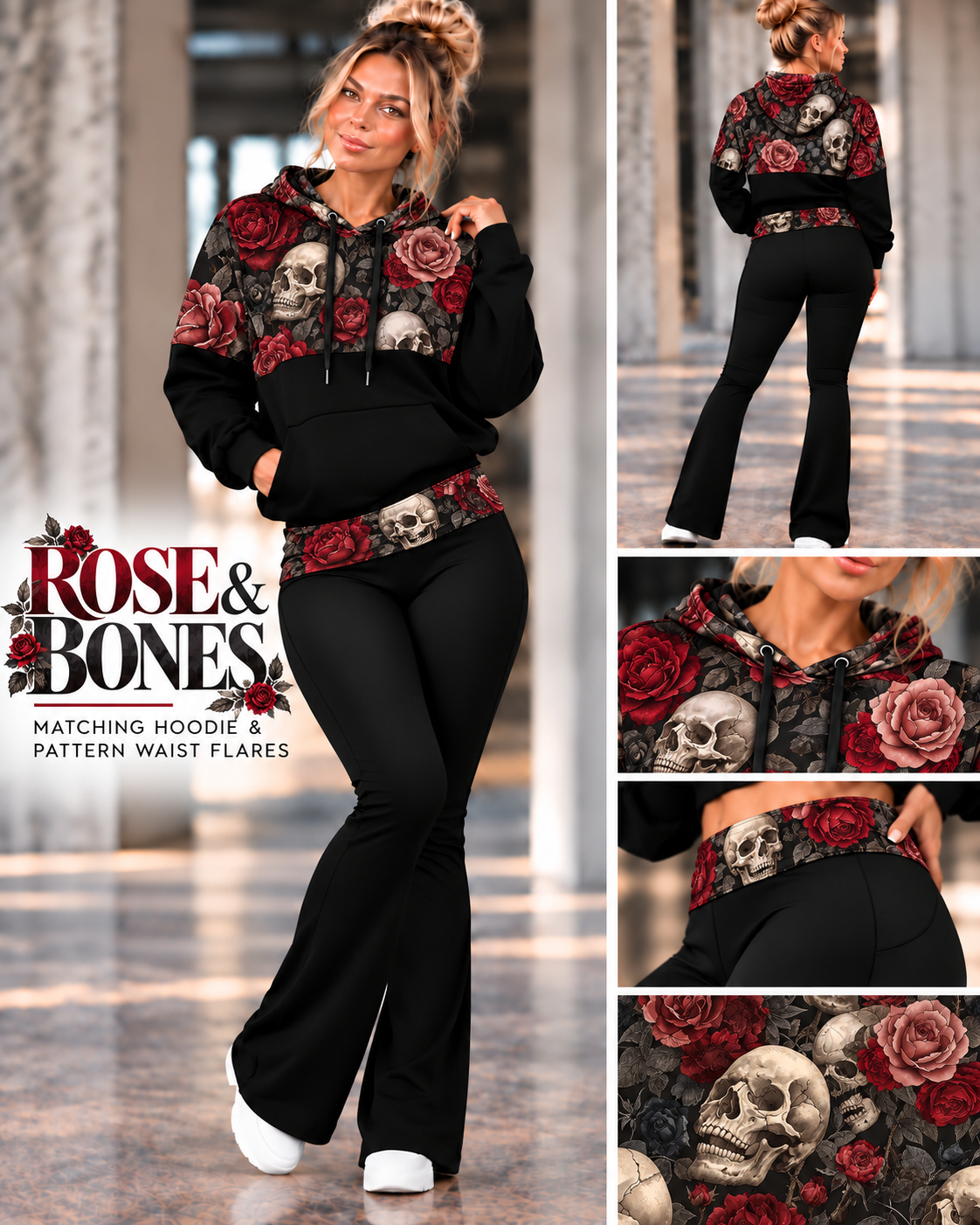 ROSE BONES-PATTERN BLOCK HOODIE-PREORDER CLOSING 10/9, ETA LATE DEC.