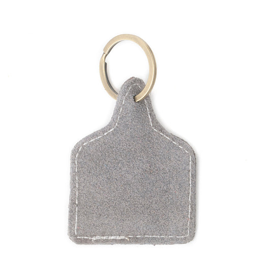 Saddle Mark Embroidered Leather Key Fob in Grey