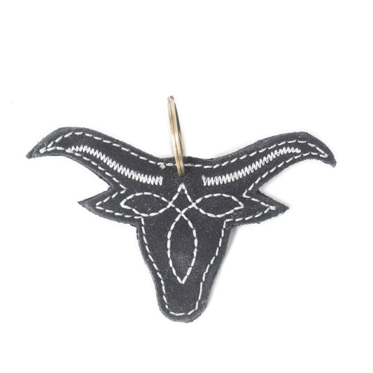 Longhorn Charm Leather Key Fob in Black