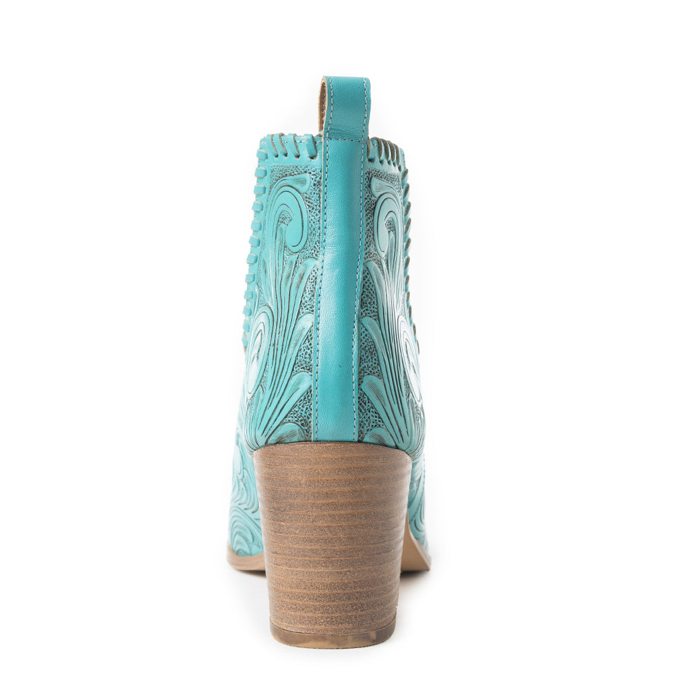 Myra Persimmonee Embossed Leather Heels for Women – Open Toe, Mid Block Heel, Western Cowgirl Fashion for Rodeo Evenings