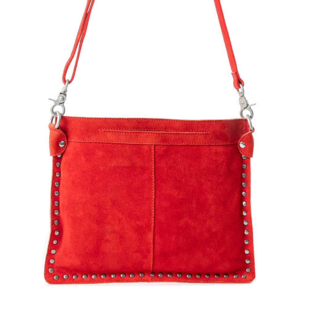 Texas Rose Western Embroidered Leather Bag in Scarlet Red