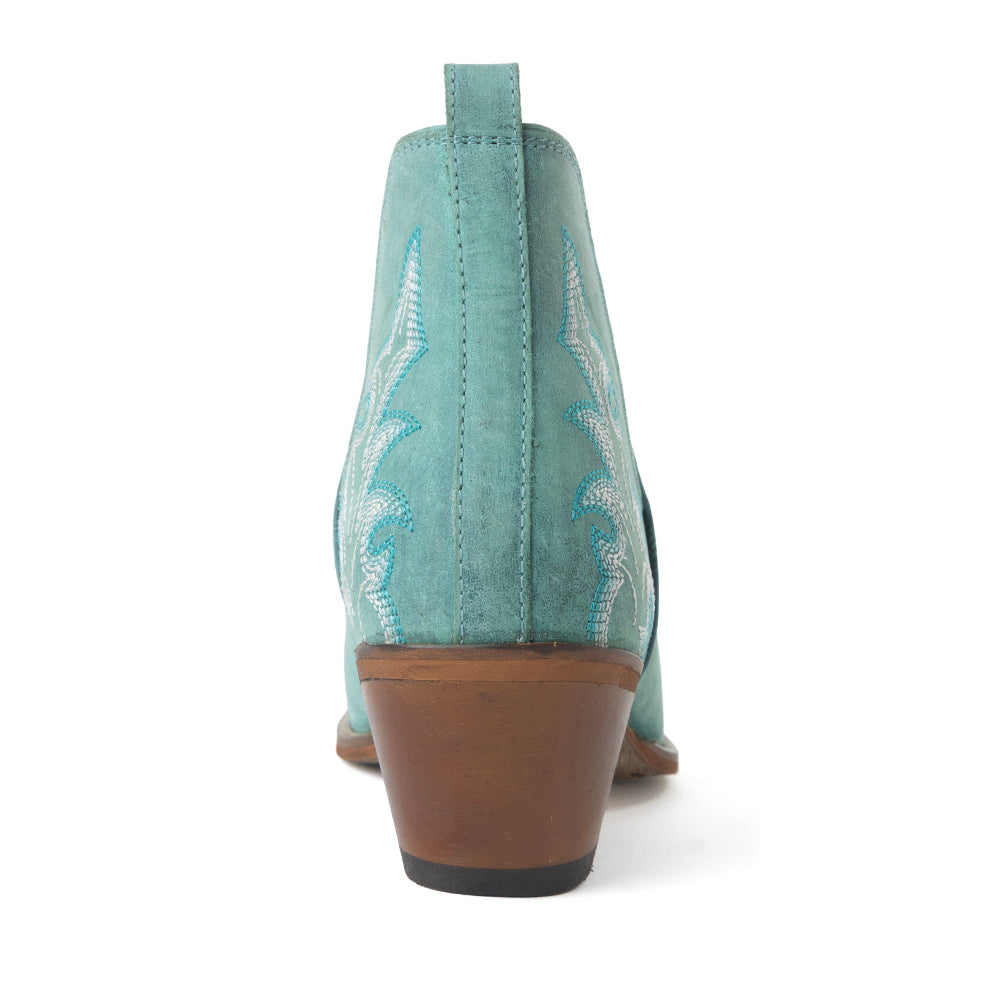Myra Sagebreeze Embroidered Leather Booties in Lagoon Teal