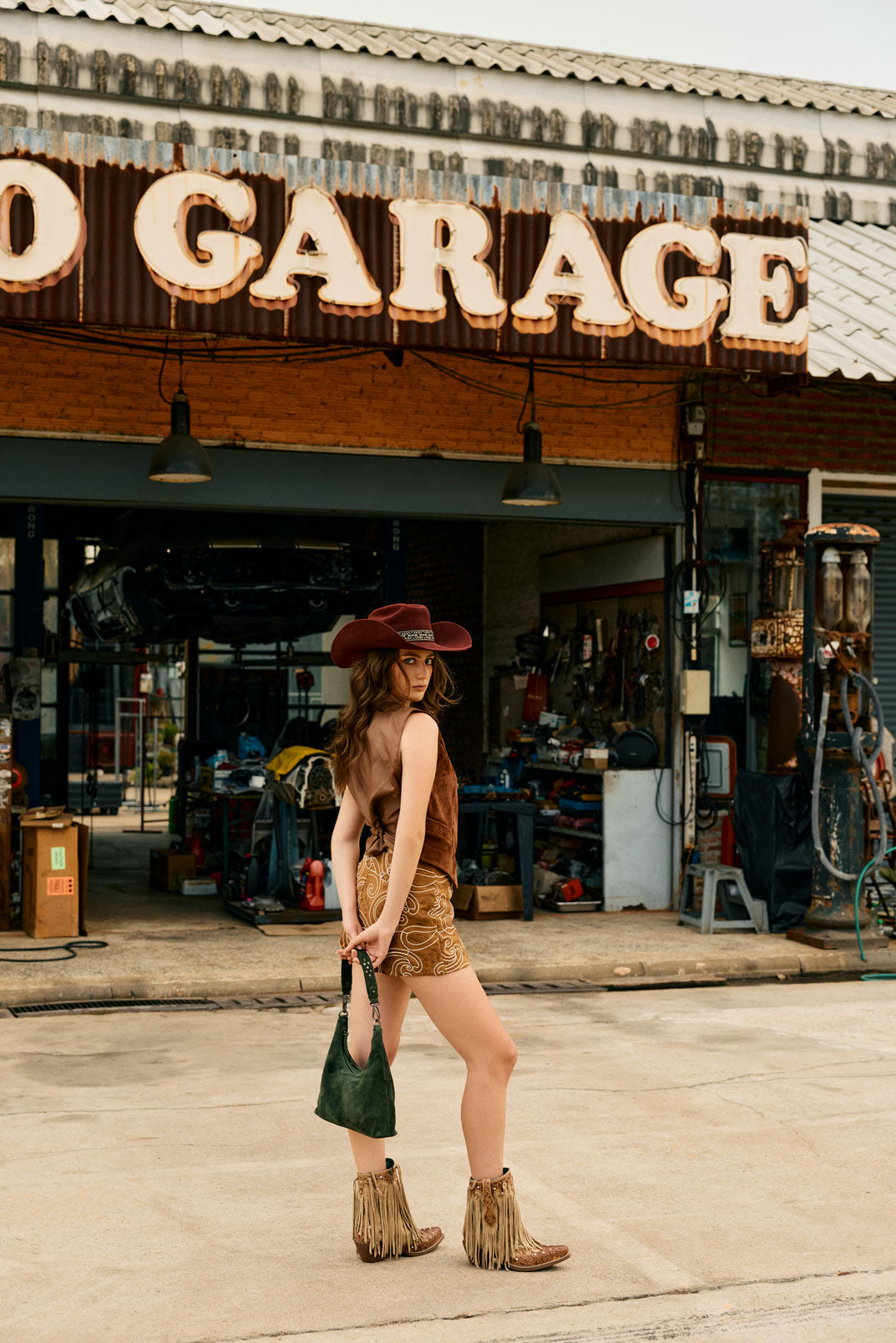 Myra Juniper Trail Genuine Suede Bag for Women in forest green with extra strap