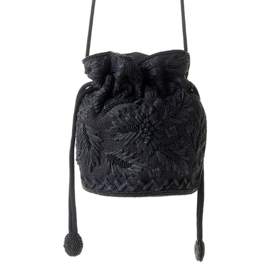 Myra Honey Vine Western Bucket Bag for Women in Black with embroidered detail
