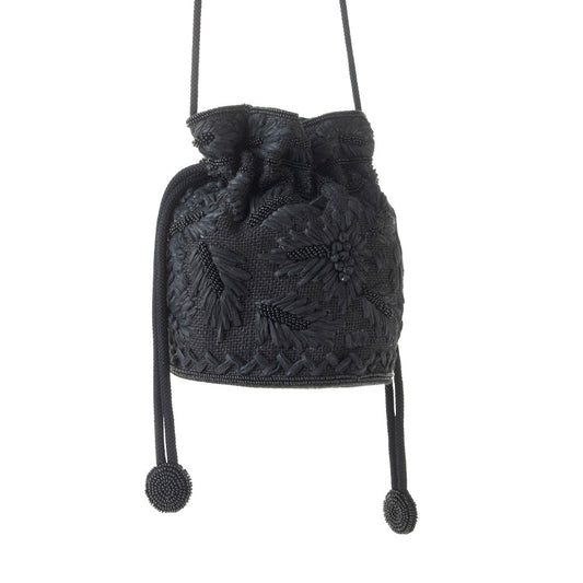 Myra Honey Vine Western Bucket Bag for Women in Black with embroidered detail