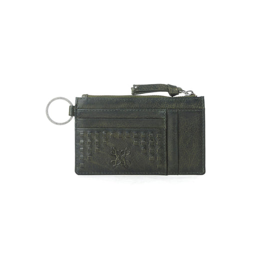Myra Zidana Vino Braided Veg Tanned Leather Wallet in Moss Noir